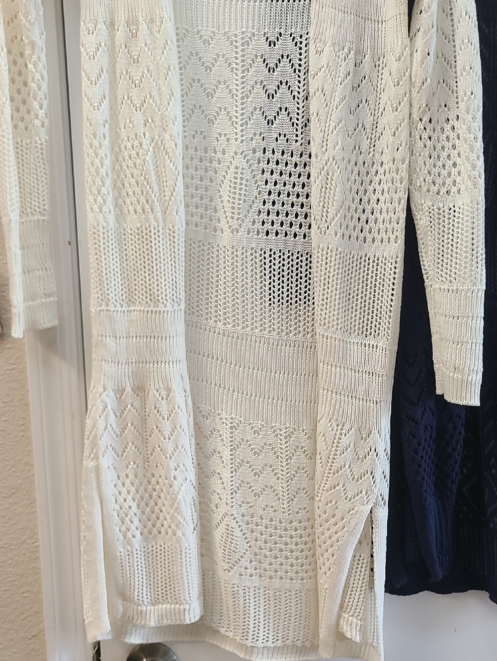 HOOKED UP Knit Long Cardigan. Size M Set Of 2! Navy And Off White.  60/70's Vibe - Picture 4 of 5